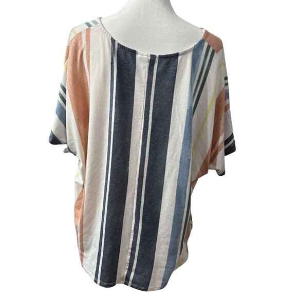 Multicolor Striped Short Sleeve Button Front Tie Hem Blouse Womens Size 2X - Picture 3 of 10